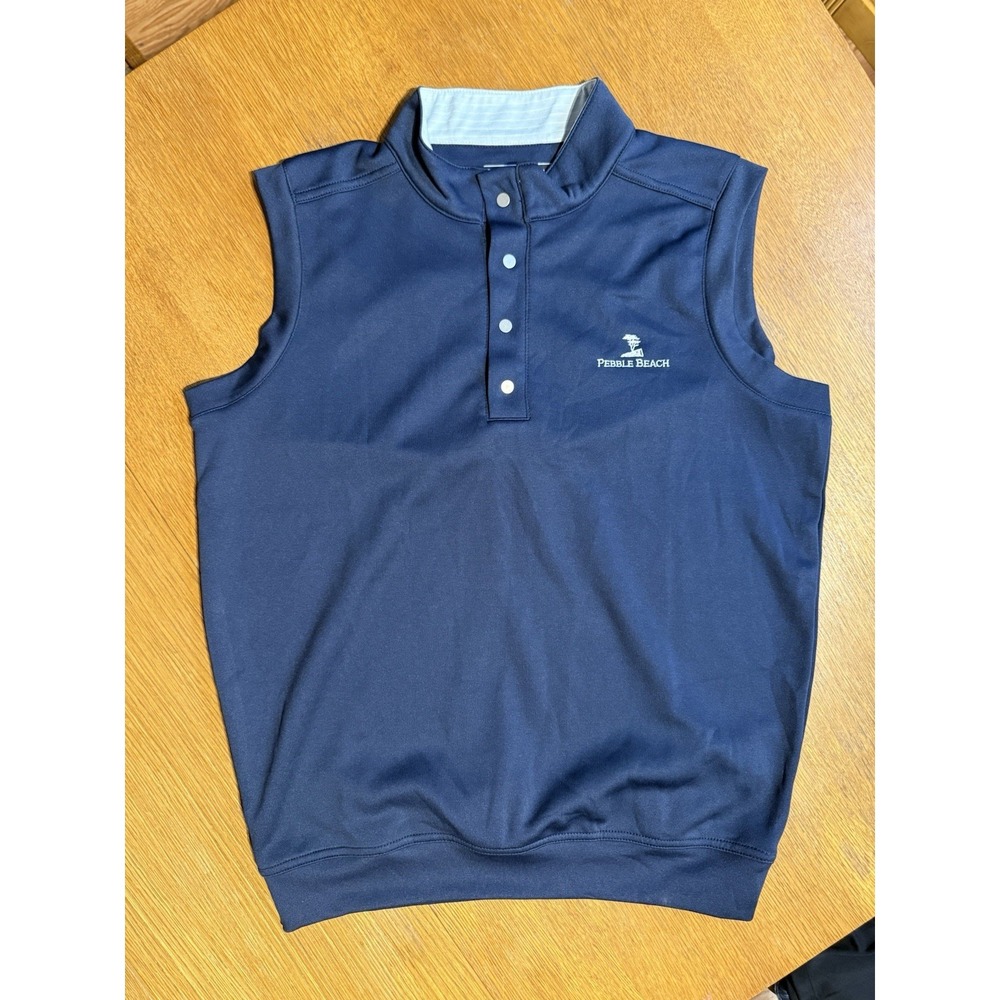 Pebble Beach Golf Vest Mens M Navy Performance Snap Pullover Logo Stretch